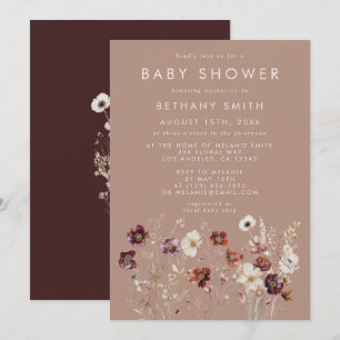 Invitation Fleur sauvage d'automne Meadow Taupe Baby shower