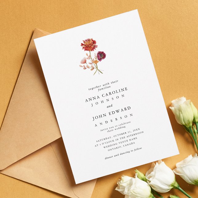 Invitation Fleur sauvage d'automne Orange rose Floral Mariage (Créateur téléchargé)