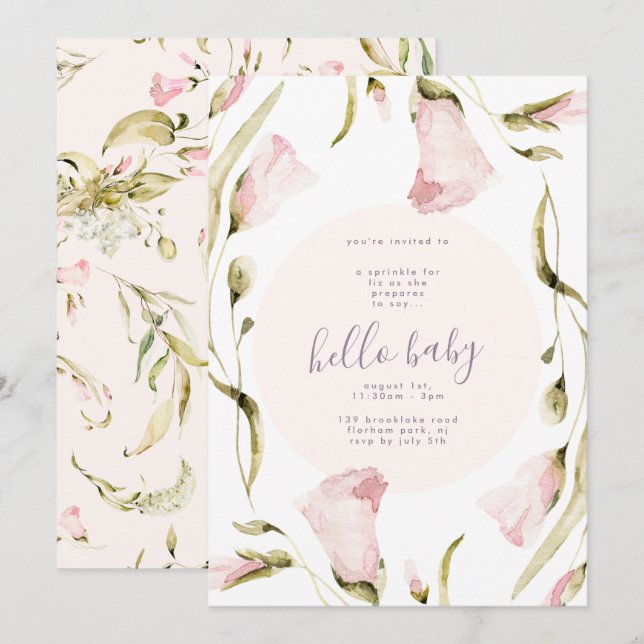 Invitation Fleur sauvage de Boho en gras Jardin Bonjour Baby  (Devant / Derrière)