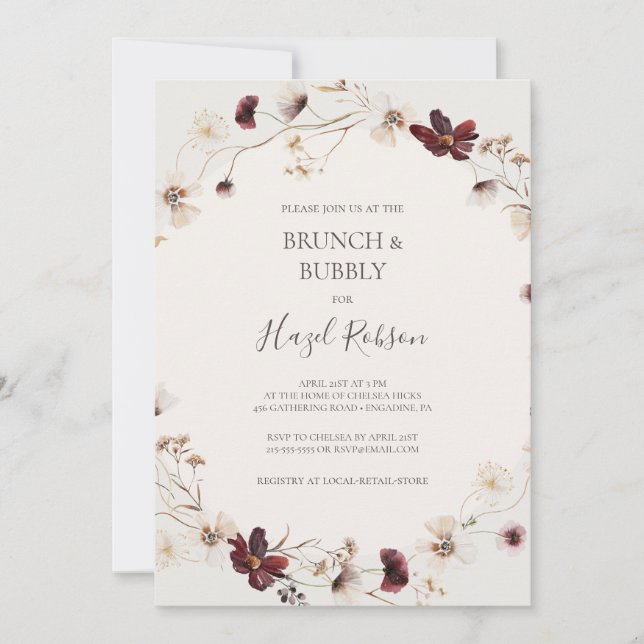 Invitation Fleur sauvage de Bourgogne | Brunch beige & douche (Devant)