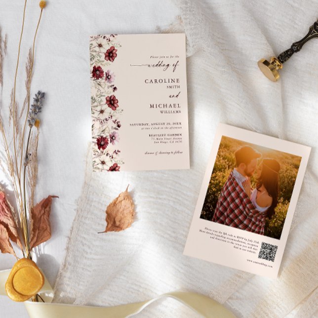 Invitation Fleur sauvage de Bourgogne Photo Mariage du code Q (Créateur téléchargé)