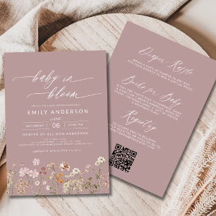 Invitation Fleur sauvage de code QR rose bébé dans le Baby sh