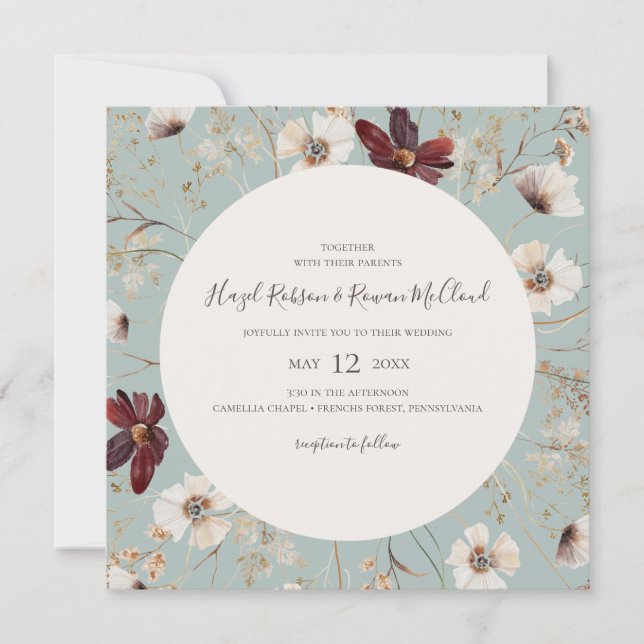 Invitation Fleur sauvage de Cuivre Bourgogne | MARIAGE CARRÉ  (Devant)