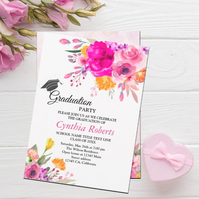 Invitation fleur sauvage de diplôme de printemps (Wildflowers spring graduation invitation #floralgraduation #classof2024 #botanicalflowers
)