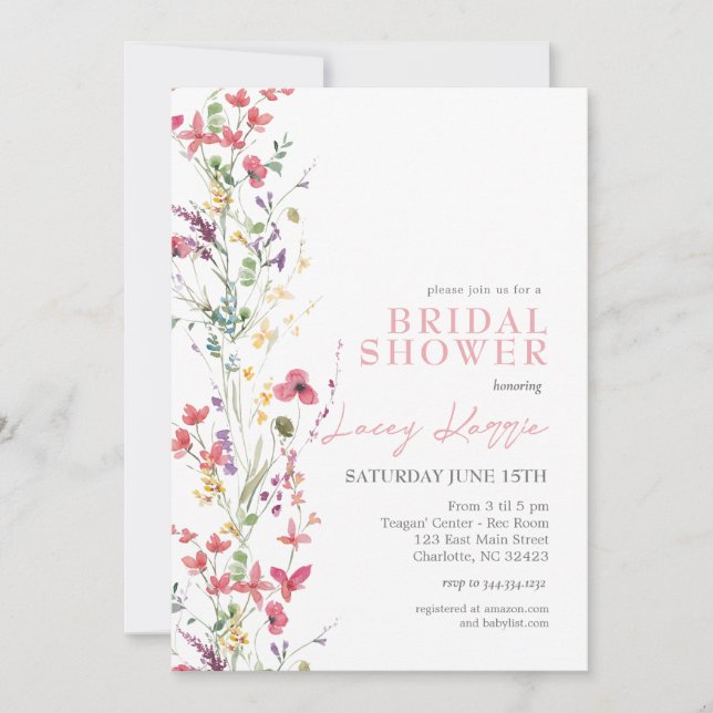 Invitation fleur sauvage de douche nuptiale, Boho  (Devant)