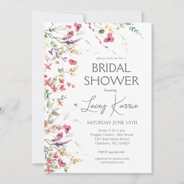 Invitation fleur sauvage de douche nuptiale, Boho  (Devant)