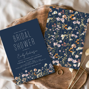 Invitation Fleur sauvage de la marine Blue Boho Fête des mari