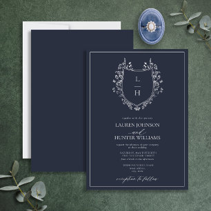 Invitation Fleur sauvage de la marine classique Monogram Cres