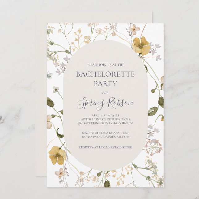 Invitation Fleur sauvage de printemps | Bachelorette blanche (Devant / Derrière)