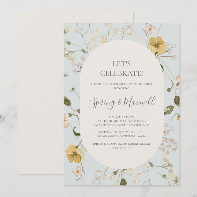 Invitation Fleur sauvage de printemps | Bleu clair Fêtons l'I (Devant / Derrière)