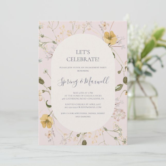 Invitation Fleur sauvage de printemps | Blush Fêtons Invitati (Debout devant)