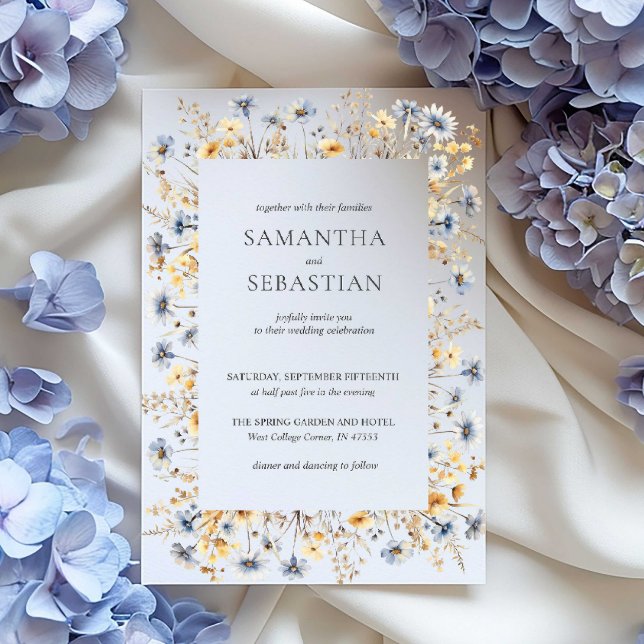 Invitation Fleur sauvage de printemps Boho | Mariage botaniqu (elegant wildflowers summer blue boho)