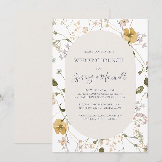 Invitation Fleur sauvage de printemps | Brunch Mariage blanc (Devant / Derrière)