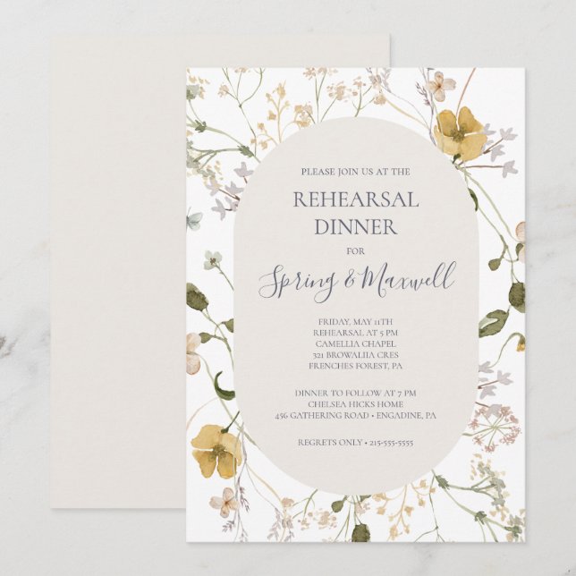 Invitation Fleur sauvage de printemps | Dîner de répétition b (Devant / Derrière)