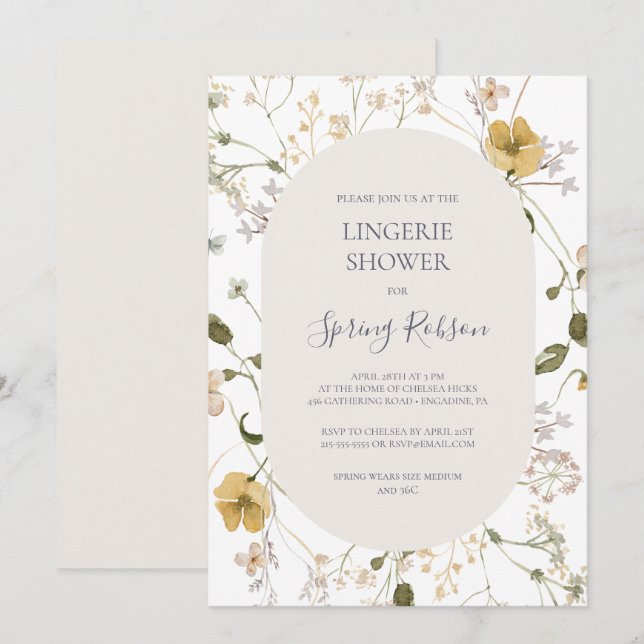 Invitation Fleur sauvage de printemps | Douche Lingerie Blanc (Devant / Derrière)