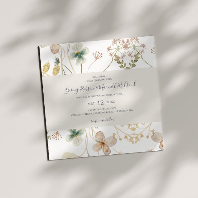 Invitation Fleur sauvage de printemps | Mariage Carré blanc (Créateur téléchargé)