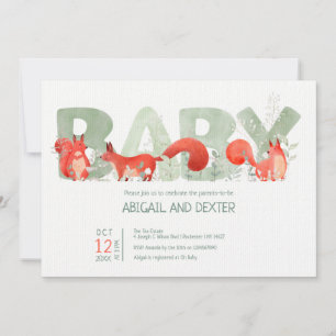 Invitation Fleur sauvage d'écureuil rouge mignon Baby shower