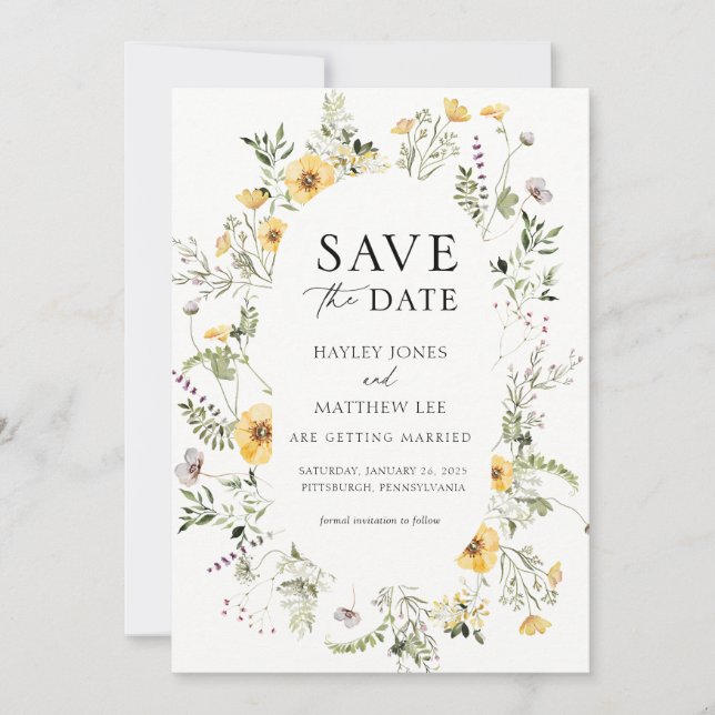 Invitation Fleur sauvage Delicate Enregistrer la date (Devant)