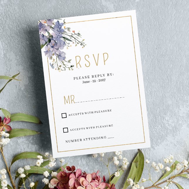 Invitation Fleur sauvage d'été bleu lavande RSVP (Lavender blue summer wildflower RSVP )