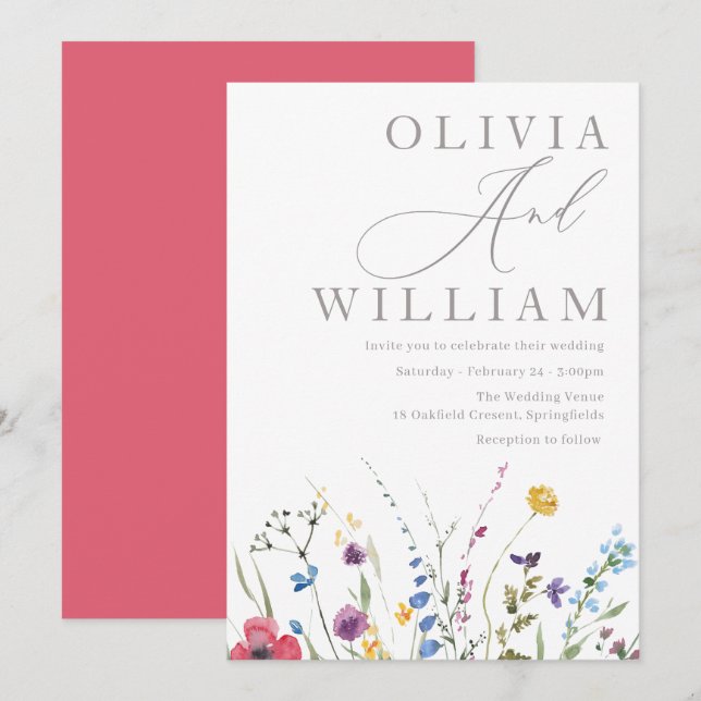 Invitation Fleur sauvage d'été Boho Automne Mariage (Devant / Derrière)