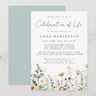 Invitation Fleur sauvage d'été Célébration de la vie funérair