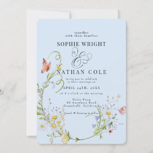 Invitation Fleur sauvage d'été du printemps Mariage Boho bleu