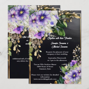 Invitation Fleur sauvage d'été élégant noir violet aquarelle