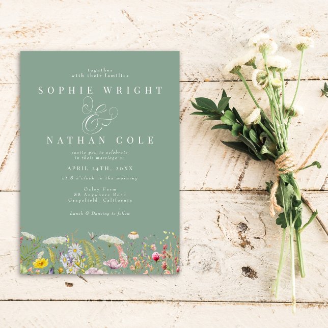 Invitation Fleur sauvage d'été Sage Green Boho Mariage (Créateur téléchargé)