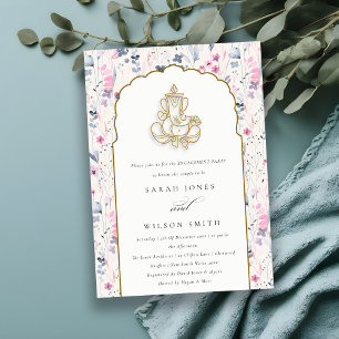 Invitation Fleur sauvage d'or Blush Ganesh Fiançailles indien