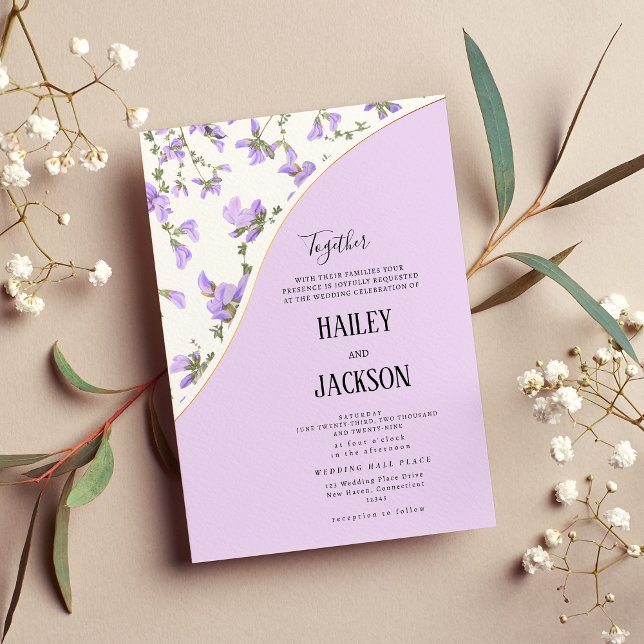 Invitation Fleur sauvage d'or lilas de printemps boho mariage (Spring lilac gold wildflower boho floral wedding)
