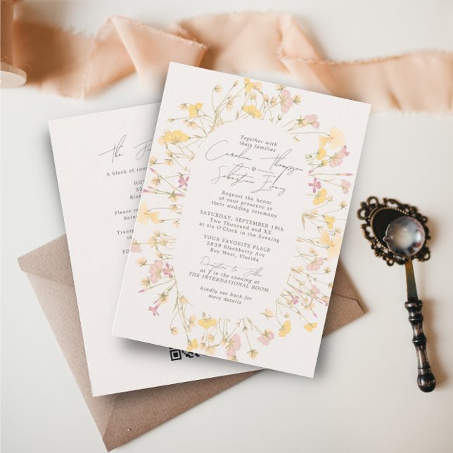 Invitation Fleur sauvage double arc Ivor RSVP QR Code Mariage (Créateur téléchargé)