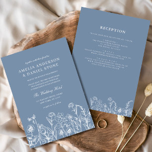 Invitation Fleur sauvage Dusty Bleu Botanique tout en un Mari