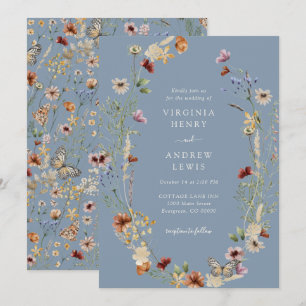 Invitation Fleur sauvage Dusty Mariage bleu