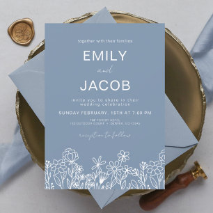 Invitation Fleur sauvage Dusty Mariage botanique bleu