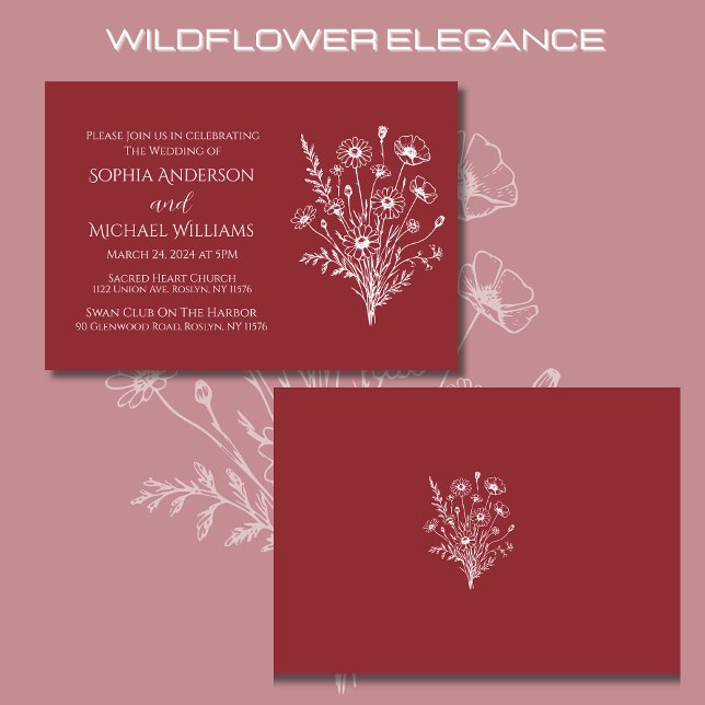 Invitation Fleur sauvage Elegance-Faire-part de mariage (Wildflower Elegance Wedding Invitations Red-Rustic, Country, Bohemian, Elegant)