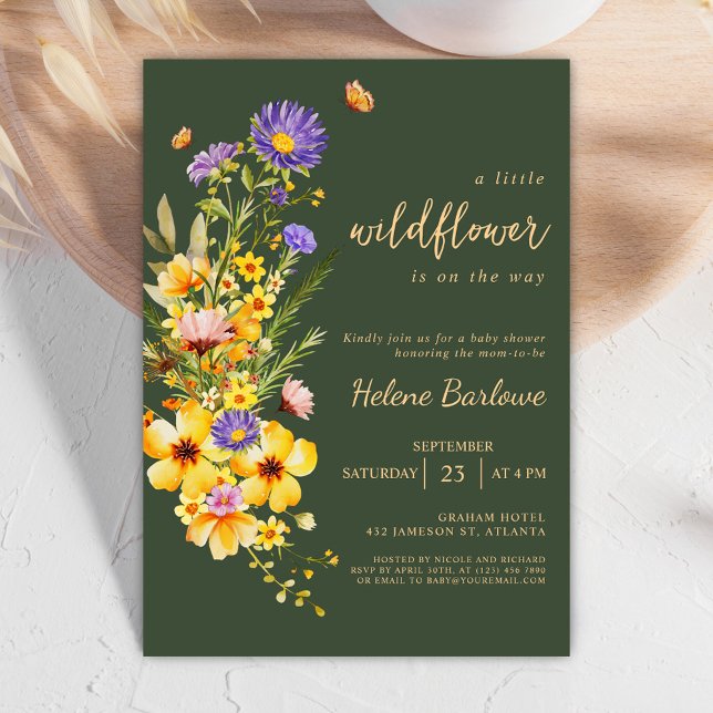 Invitation Fleur sauvage Élégant Baby shower rustique moderne (Wildflower Elegant Modern Rustic Baby Shower Invitation)