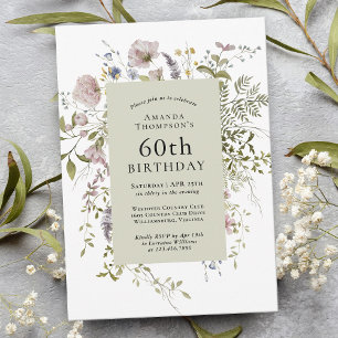 Invitation Fleur sauvage Élégant Botanique 60e anniversaire