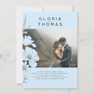 Invitation Fleur sauvage Elegant Dusty Blue Mariage photo