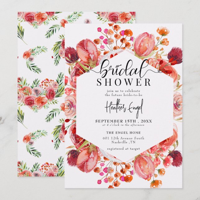 Invitation Fleur sauvage élégant | Fête des mariées d'été du  (Devant / Derrière)