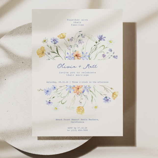 Invitation Fleur sauvage Élégant Mariage Floral (Wildflower Wedding Invitation, Elegant Floral Wedding Invite, Rustic Garden Wedding Invitation, Roma)