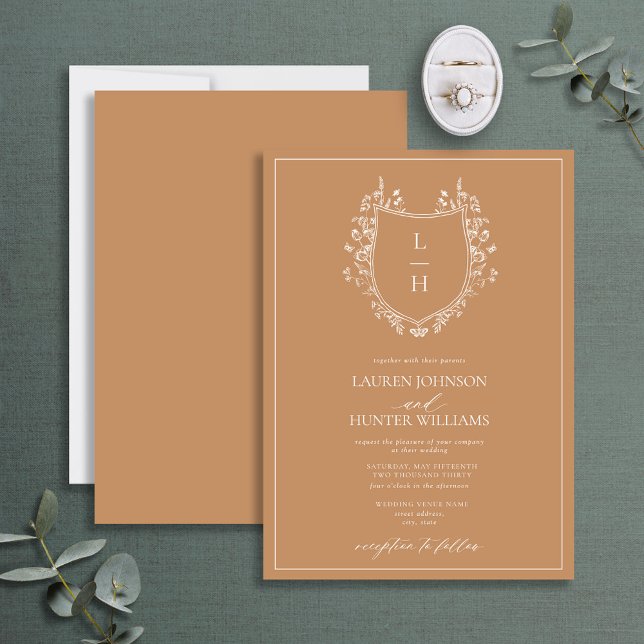 Invitation Fleur sauvage en terre cuite Monogram Crest Mariag (Créateur téléchargé)