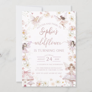 Invitation Fleur sauvage Fairy 1er fête d'anniversaire