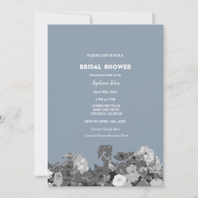 Invitation Fleur sauvage Fête des mariées Dusty Blue Floral M (Devant)