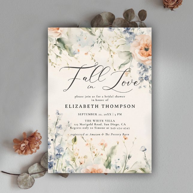 Invitation Fleur sauvage Fête Romantique Automne Love Fête de (fall in love bridal shower invitation wildflowers terracotta watercolor elegant modern feminine chic)
