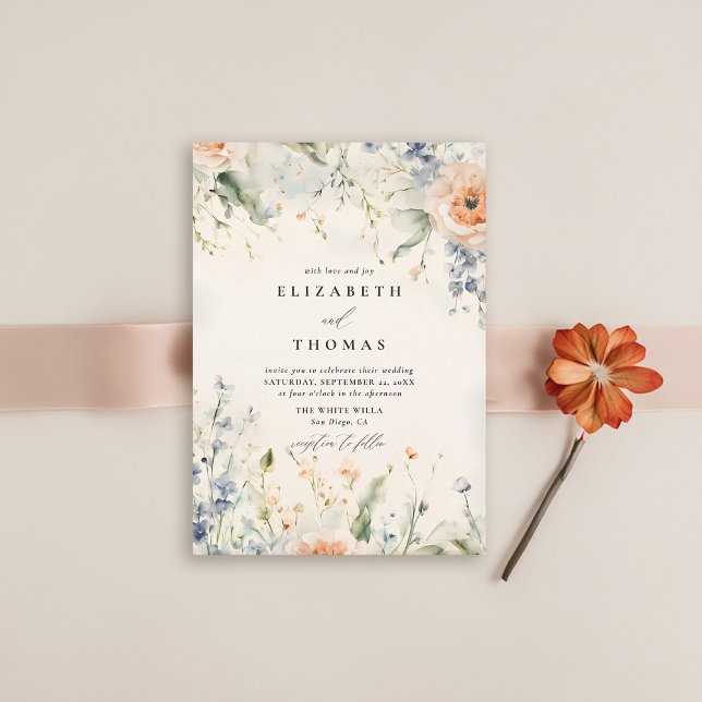 Invitation Fleur sauvage Fête Romantique Élégant Mariage de a (wildflower wedding theme invitation watercolor happy fall garden modern classic elegant formal)