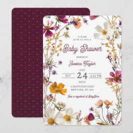 Invitation Fleur sauvage Fille Jaune violet Baby shower