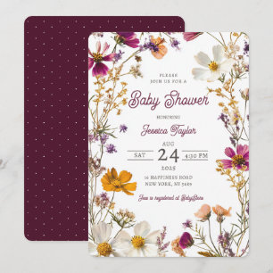 Invitation Fleur sauvage Fille Jaune violet Baby shower