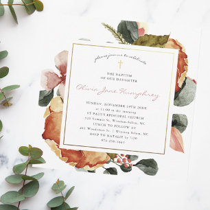 Invitation Fleur sauvage fin d'été Floral automnal baptême