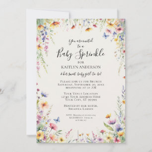 Invitation Fleur sauvage Floral Aquarelle bébé fille douche