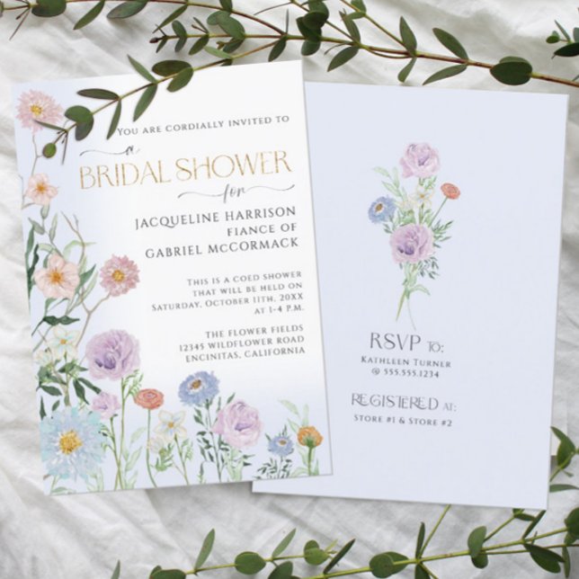 Invitation Fleur sauvage Floral Aquarelle Élégante Bleue Brid (Créateur téléchargé)